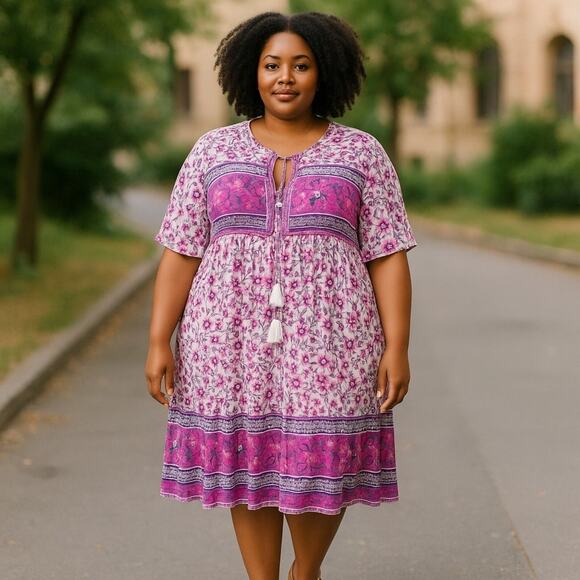 R.vivimos magenta Floral Dress long sleeve Women's size L - Picture 8 of 8